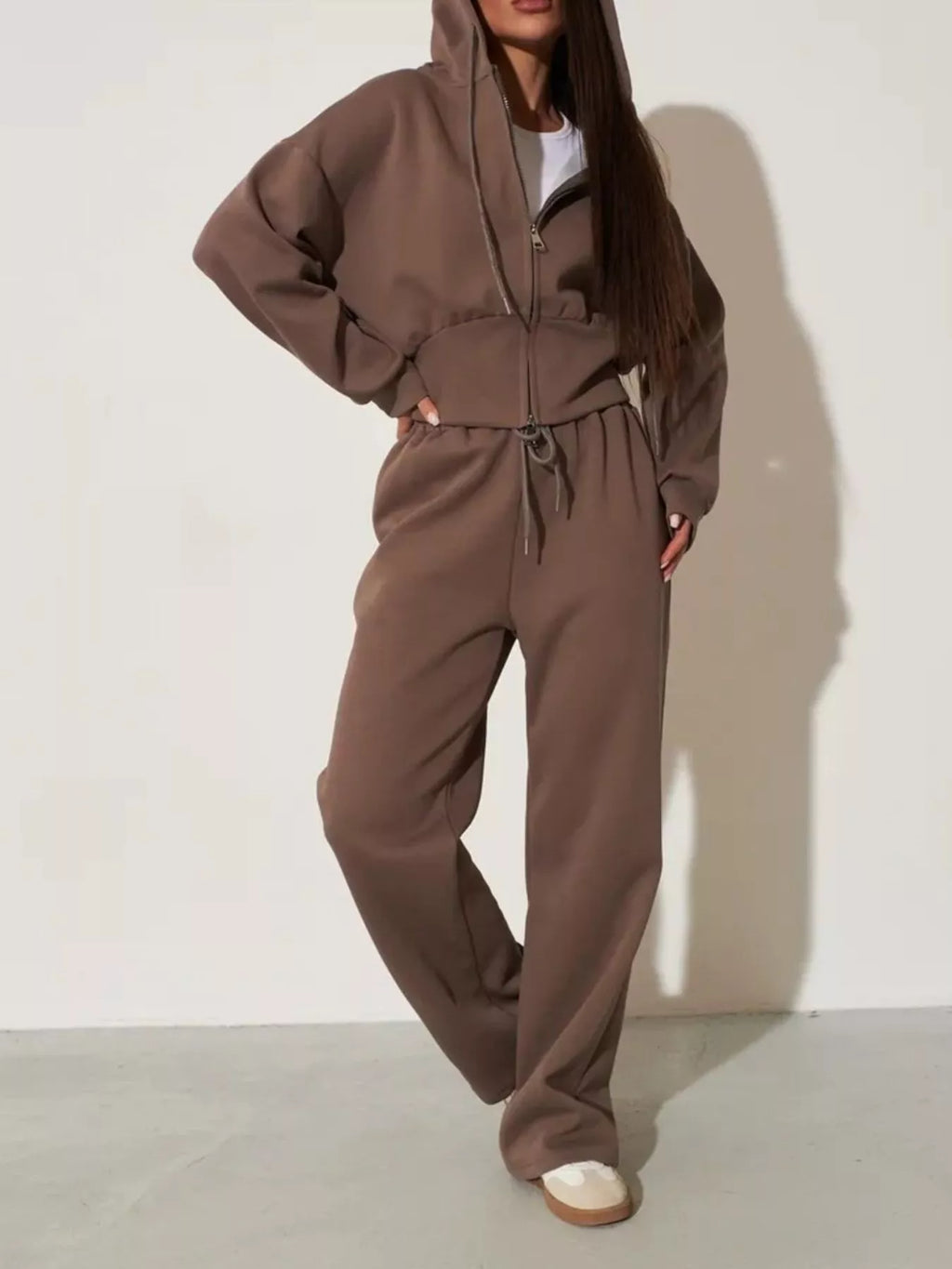 Zip-Up Hoodie and Wide-Leg Sweatpants Set