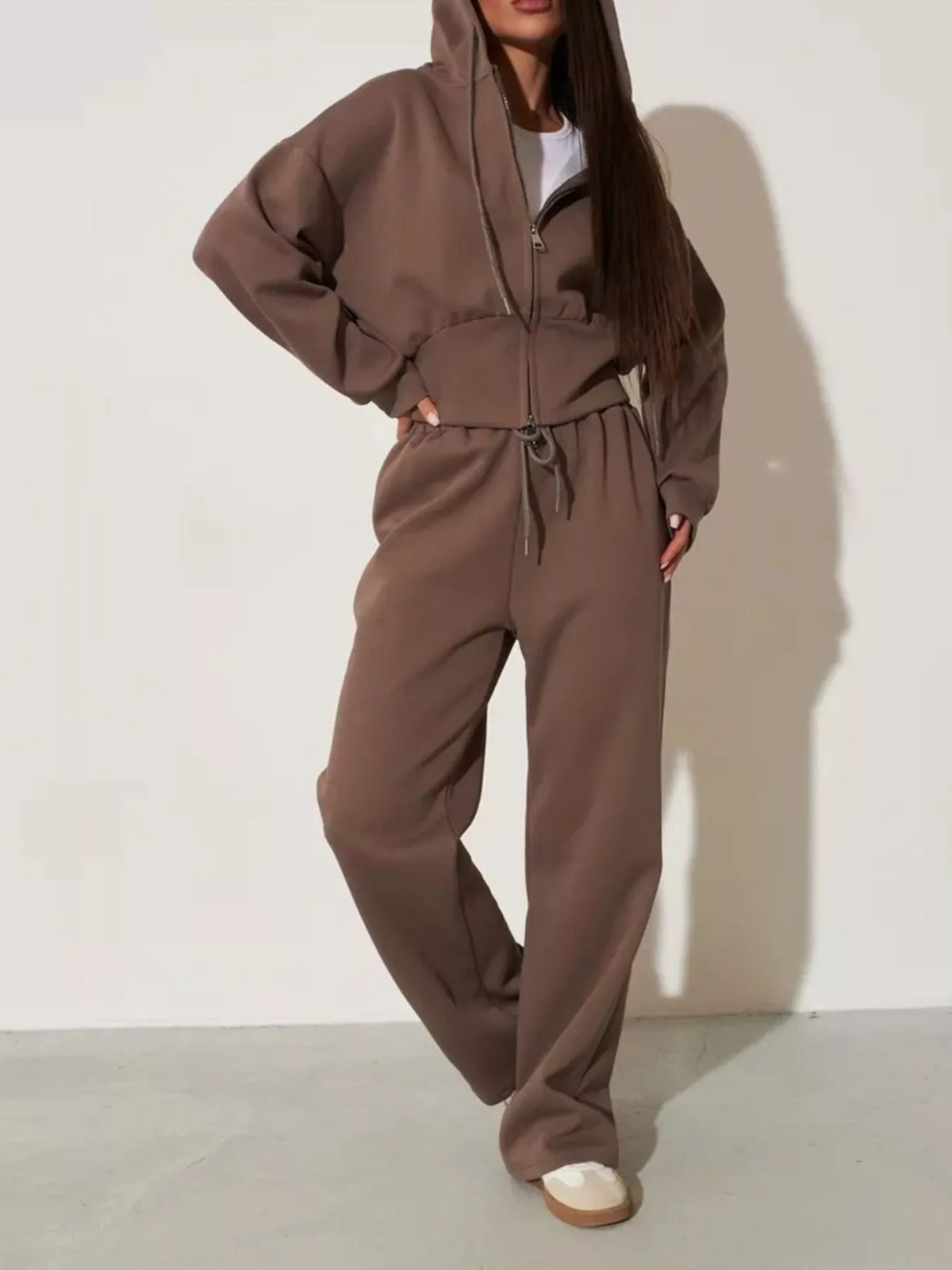Zip-Up Hoodie and Wide-Leg Sweatpants Set