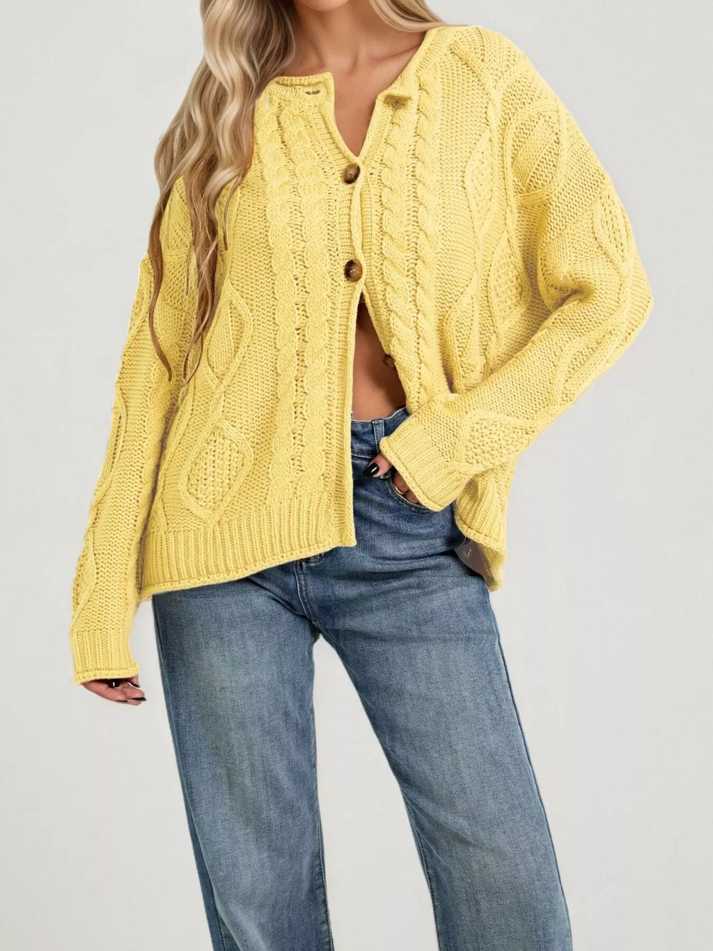 Cable-Knit Button-Down Cardigan