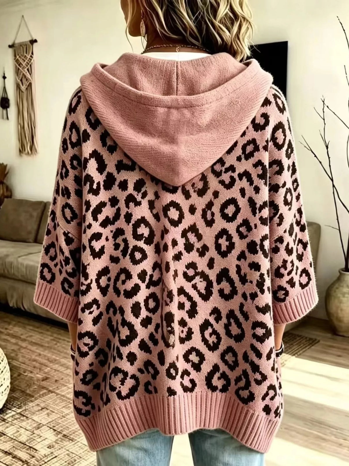 Drawstring Leopard Hooded Sweater