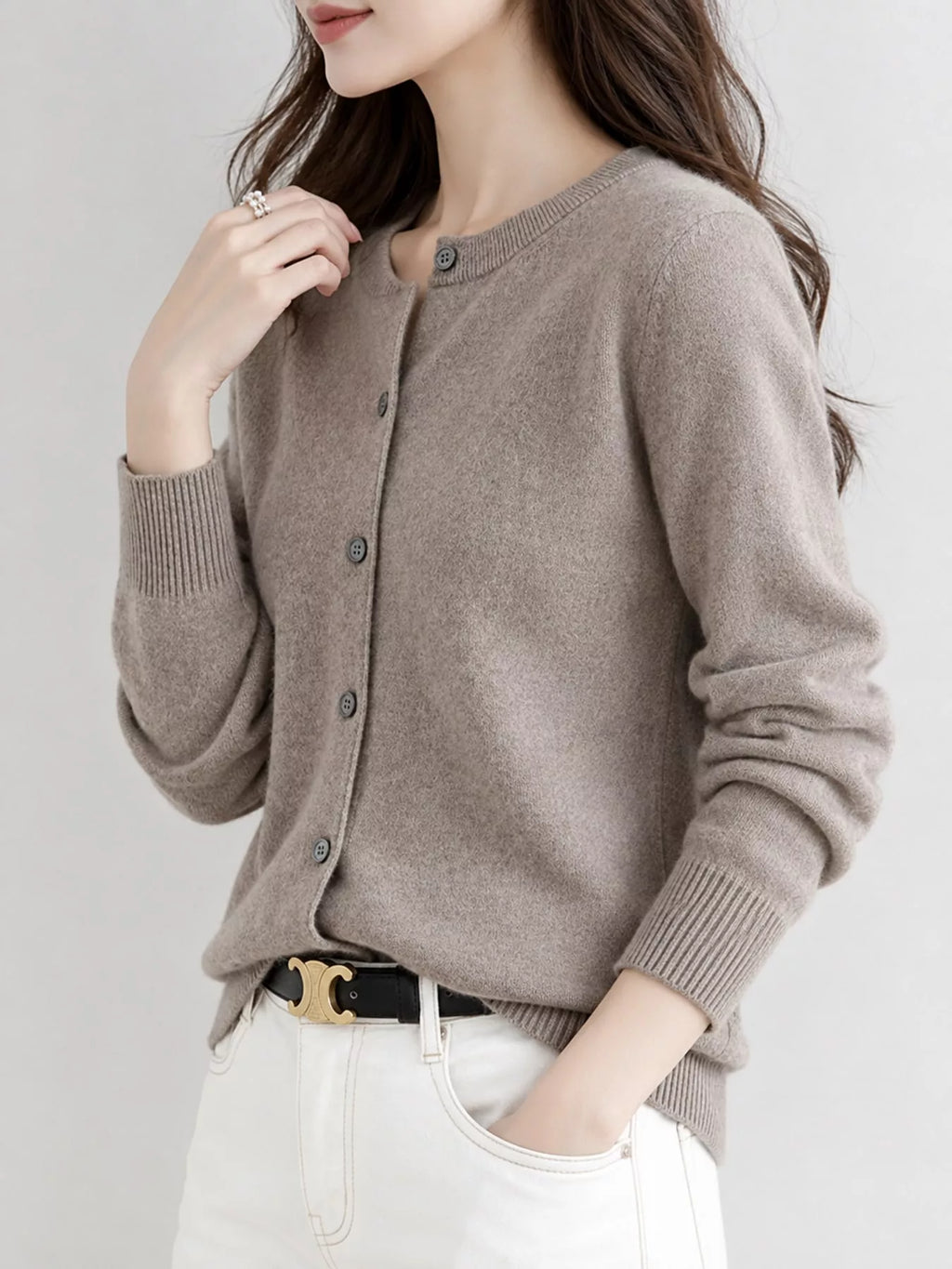 Crew-Neck Button-Down Cardigan