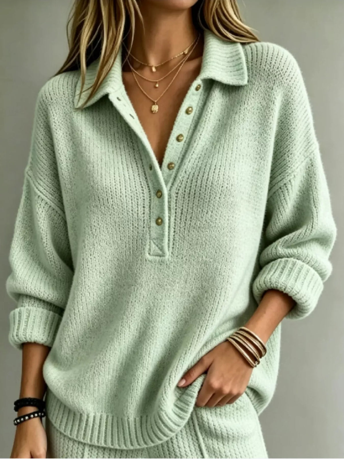 Full Size Button Detail Dropped Shoulder Sweater Plus Size