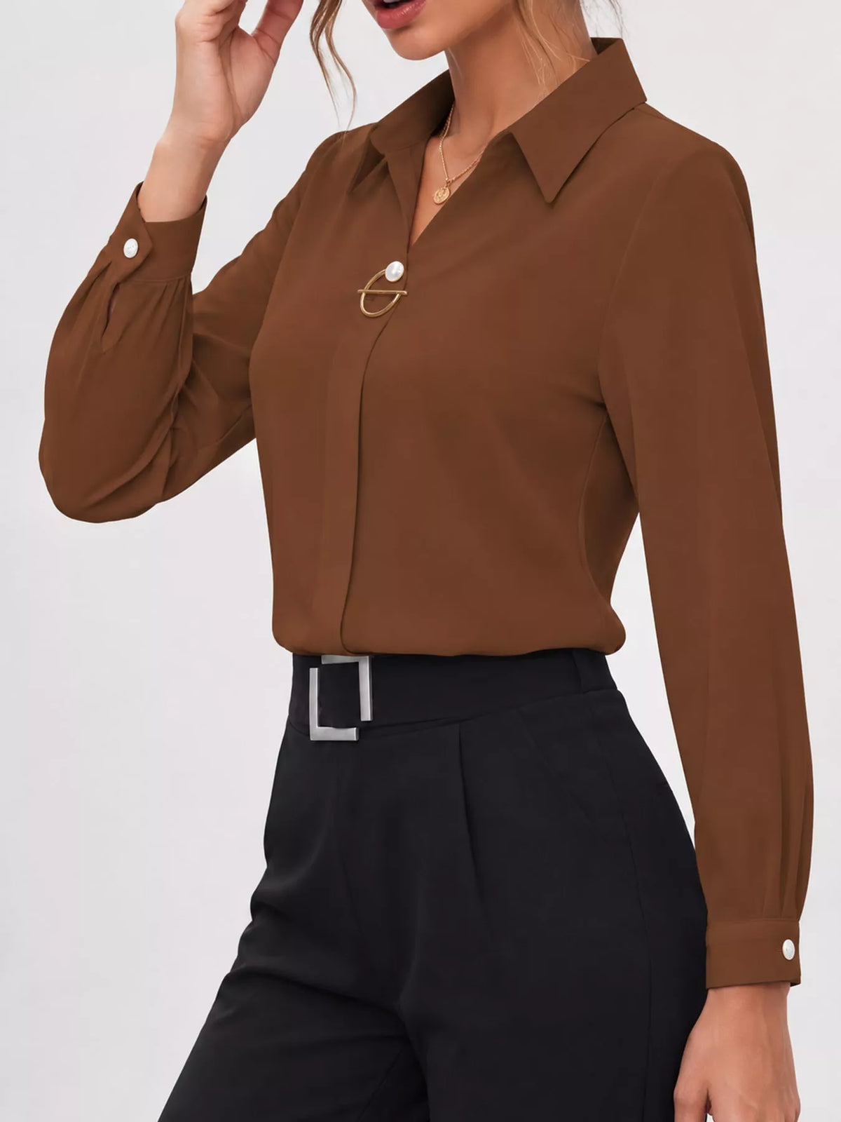 Long Sleeve Satin Blouse