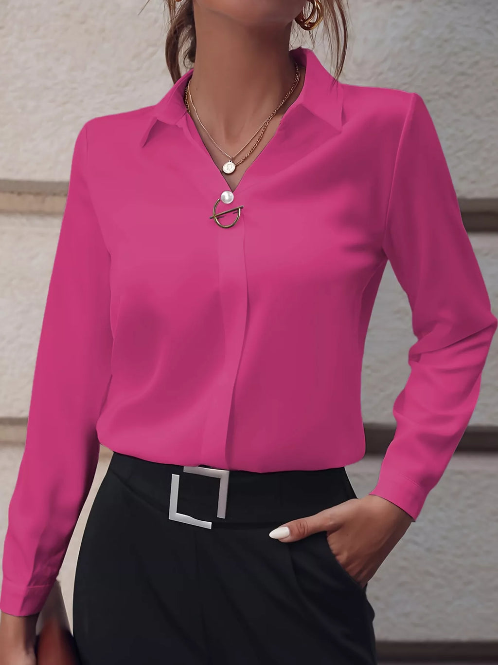 Long Sleeve Satin Blouse