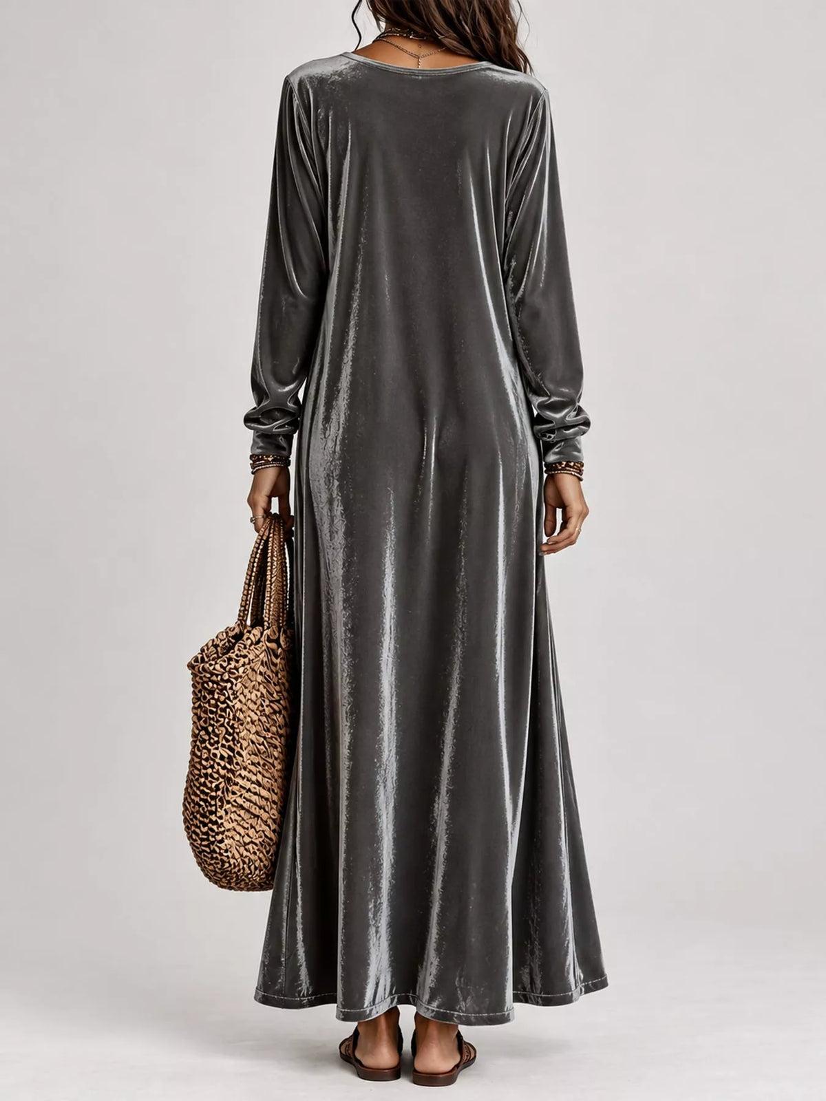Velvet Long-Sleeve Maxi Dress