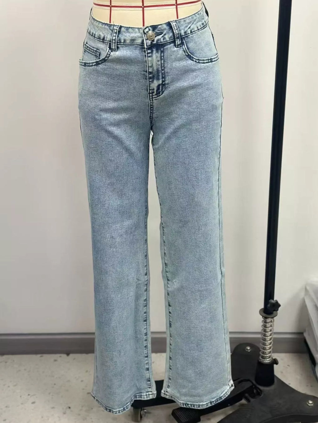 High-Waisted Acid Wash Straight Leg Jeans