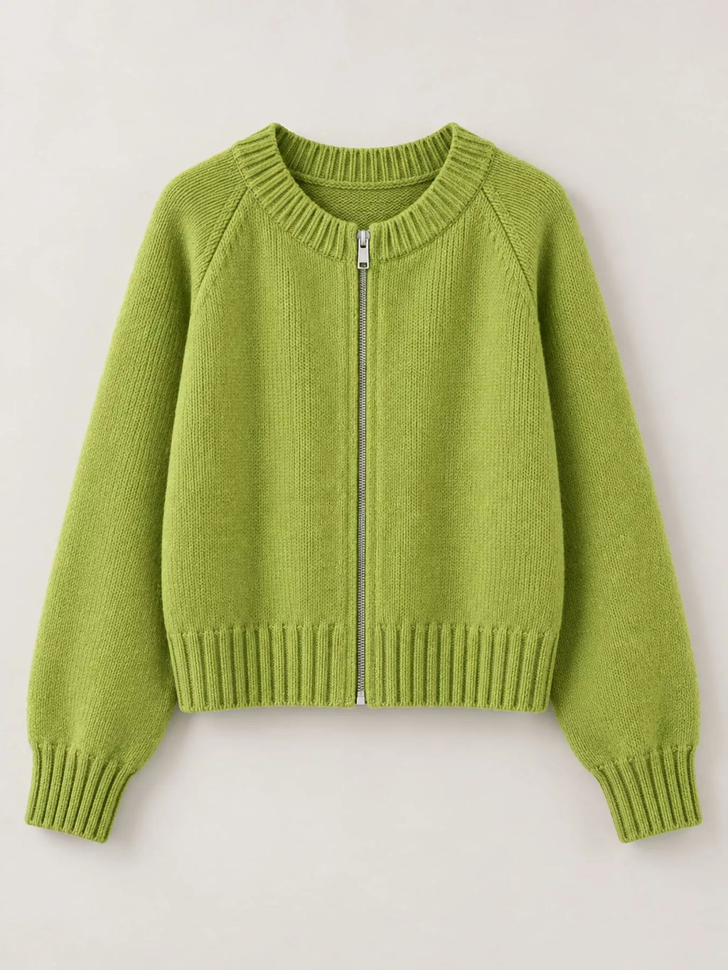 Ribbed Hem Zip-Up Cardigan