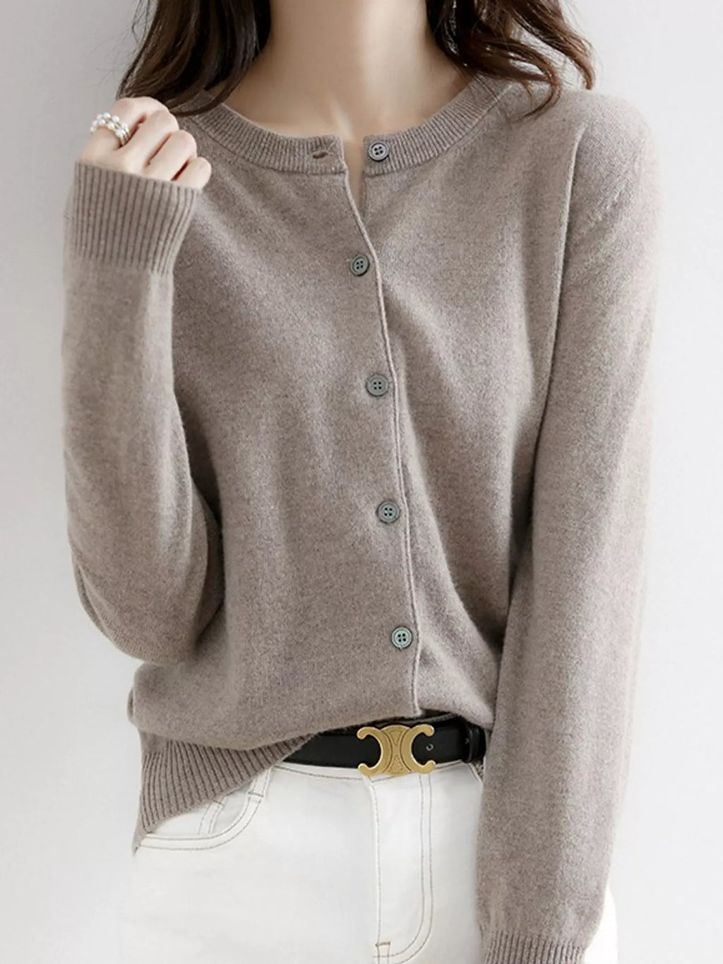 Crew-Neck Button-Down Cardigan