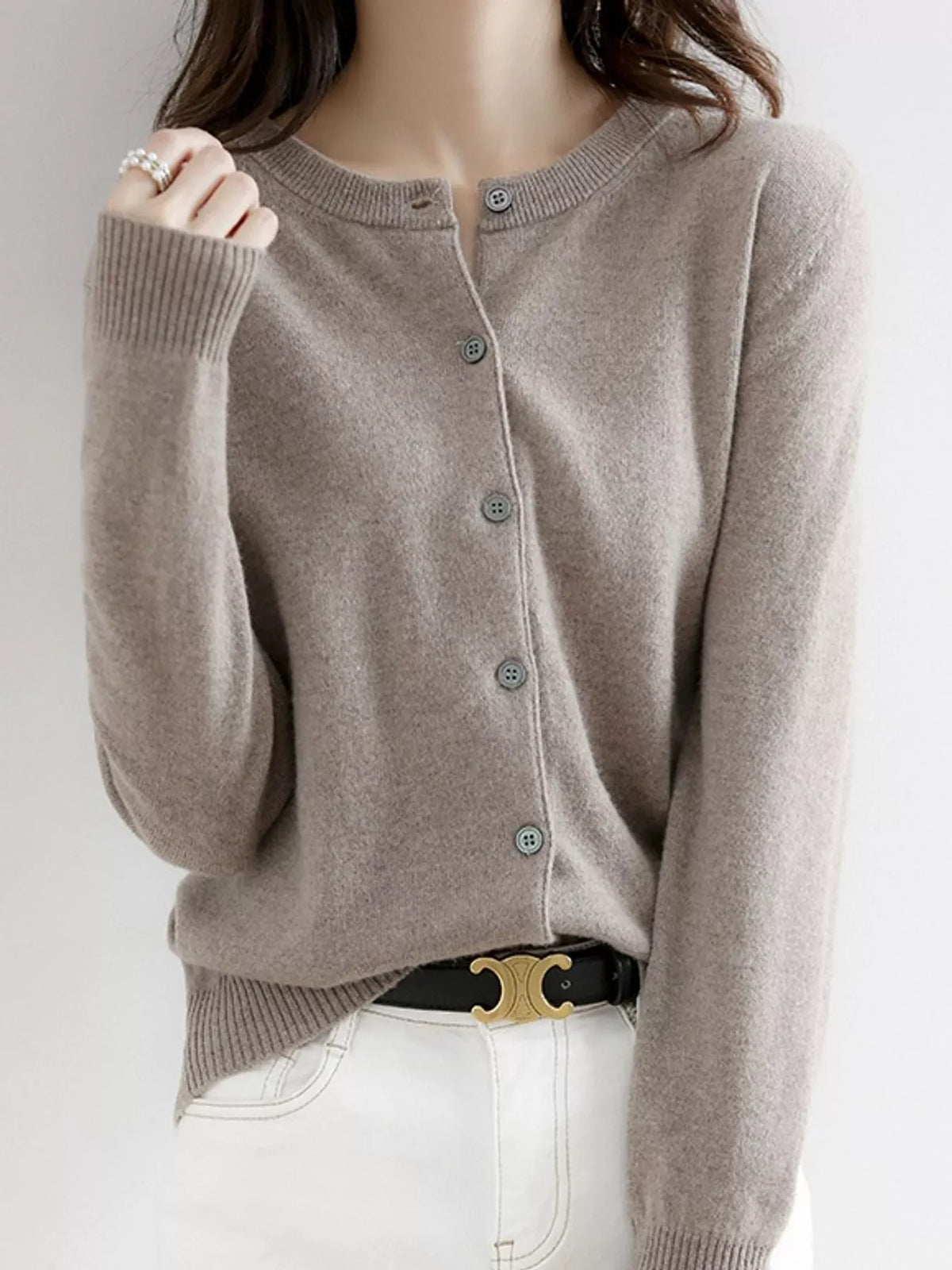 Crew-Neck Button-Down Cardigan
