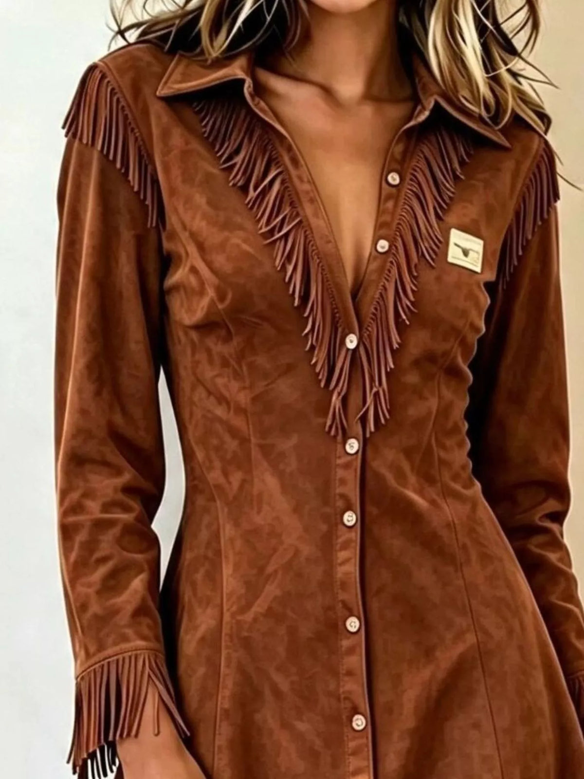 Full Size Fringed Button-Down Outerwear Plus Size