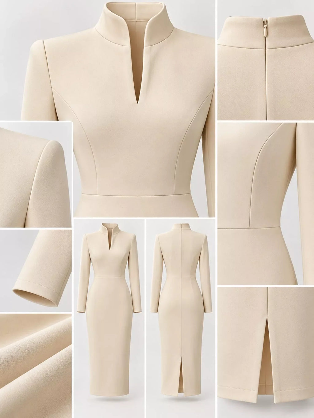 Full Size Stand-Collar Long-Sleeve Midi Dress Plus Size