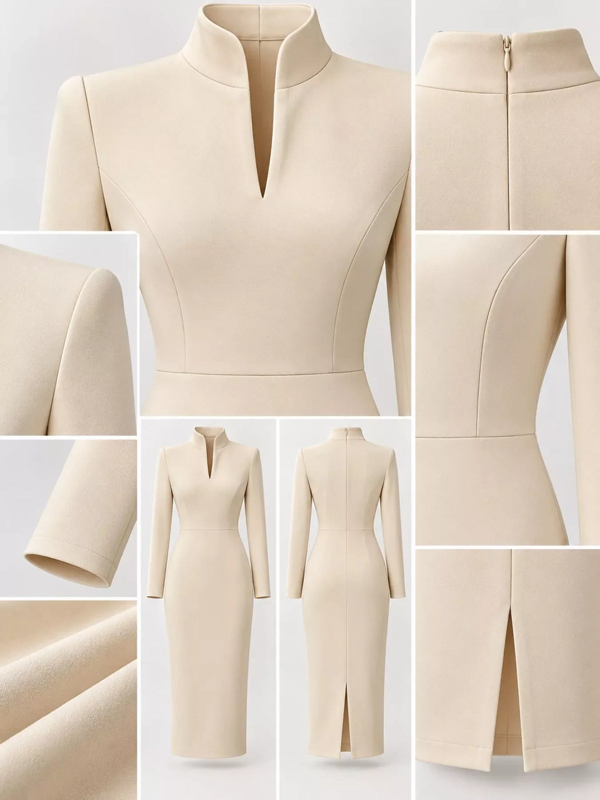 Full Size Stand-Collar Long-Sleeve Midi Dress Plus Size