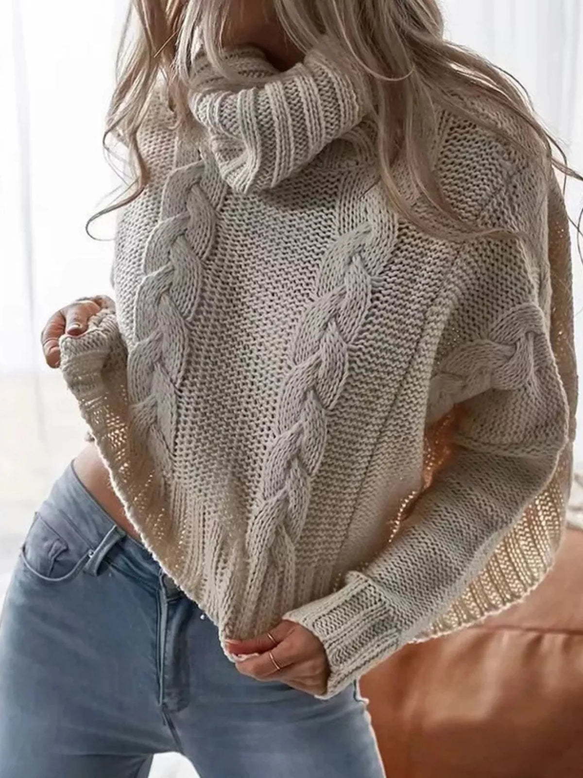 Cable-Knit Turtleneck Sweater
