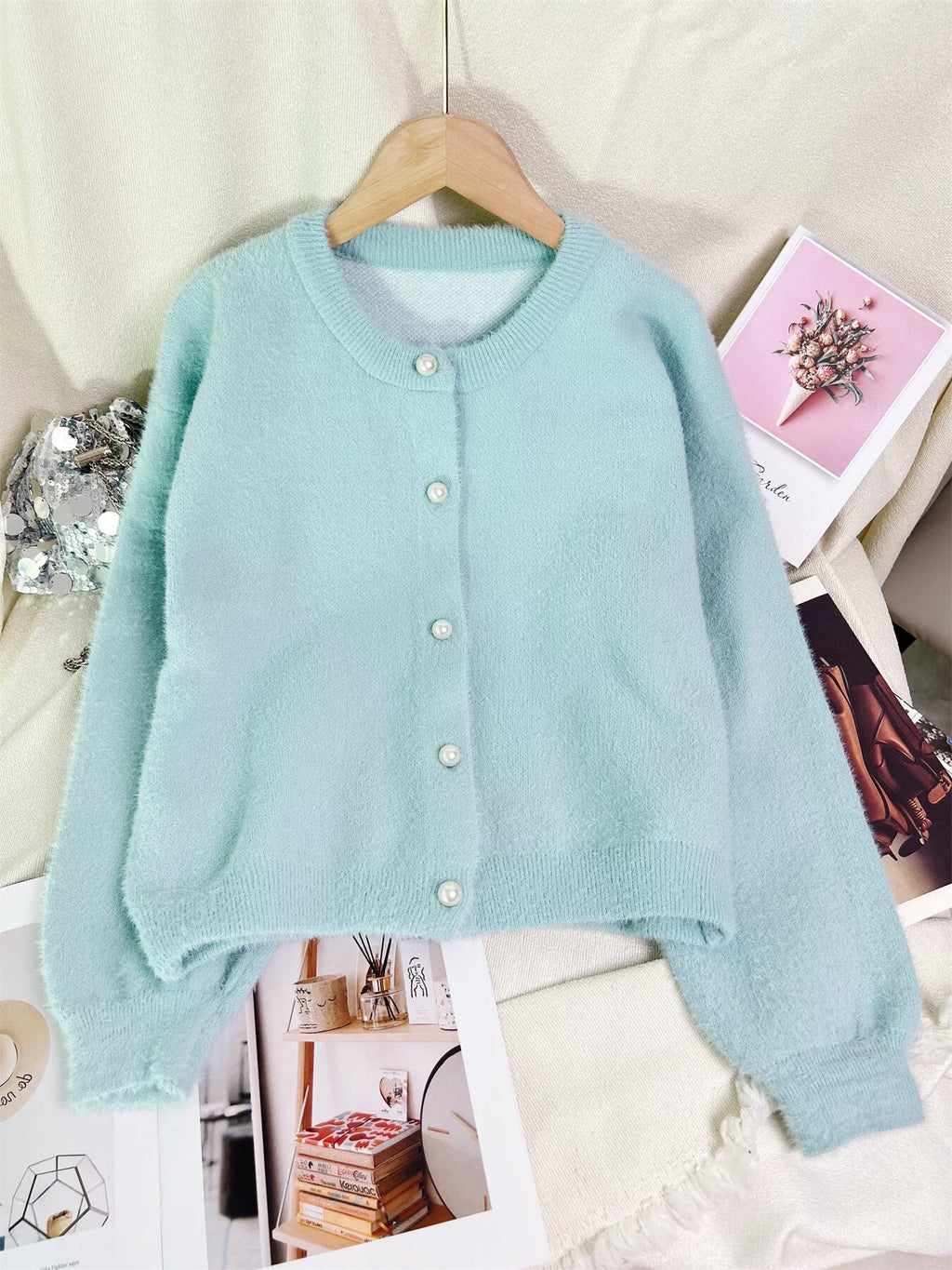 Fuzzy Knit Button Down Cardigan