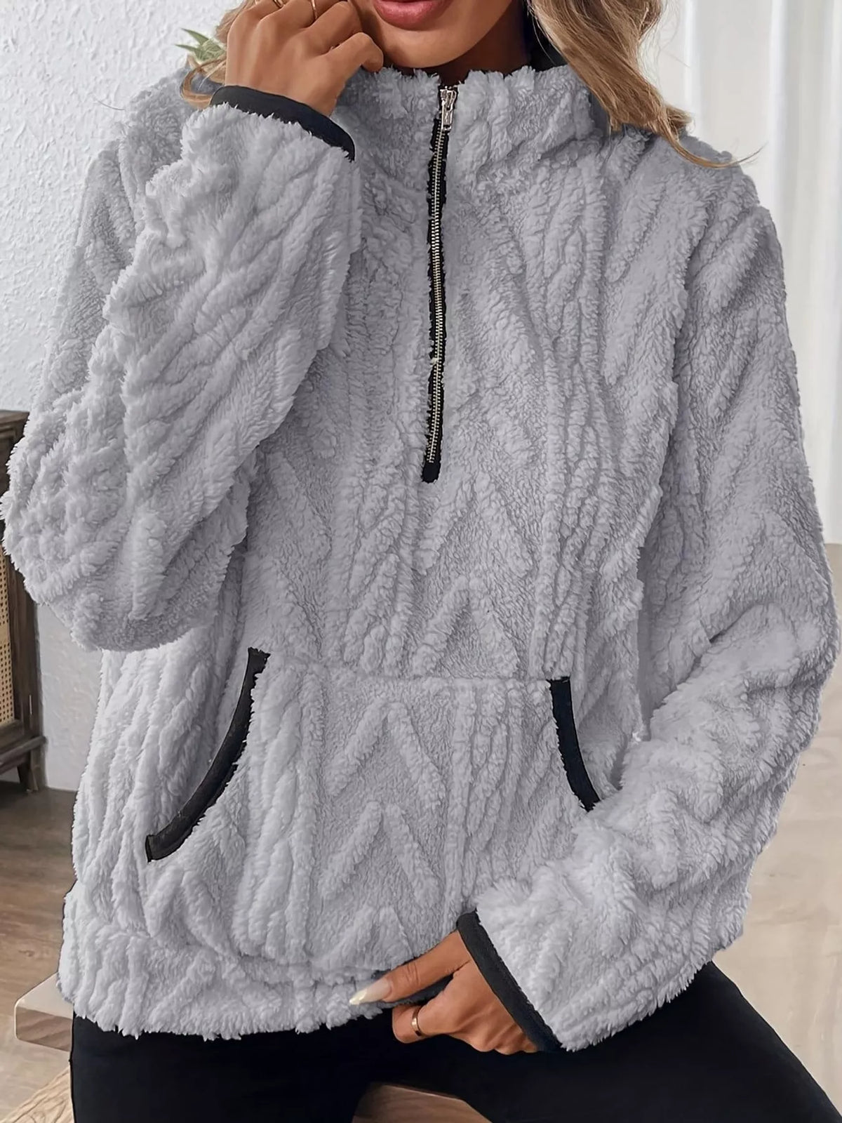 Full Size Quarter-Zip Sherpa Sweatshirt Plus Size