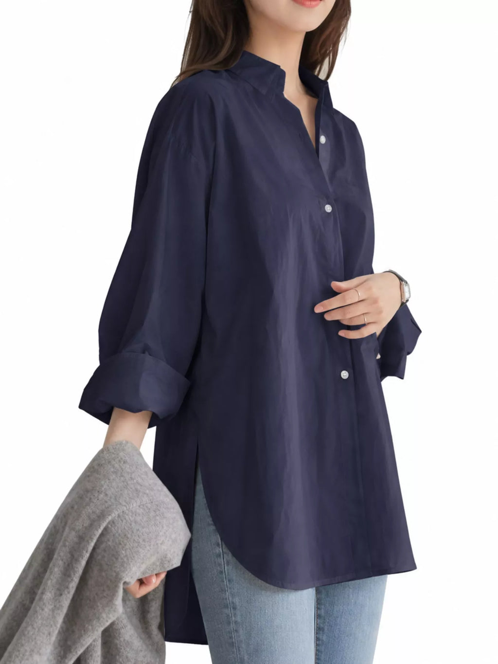 Full Size Oversized Button-Down Long Sleeve Shirt Plus Size