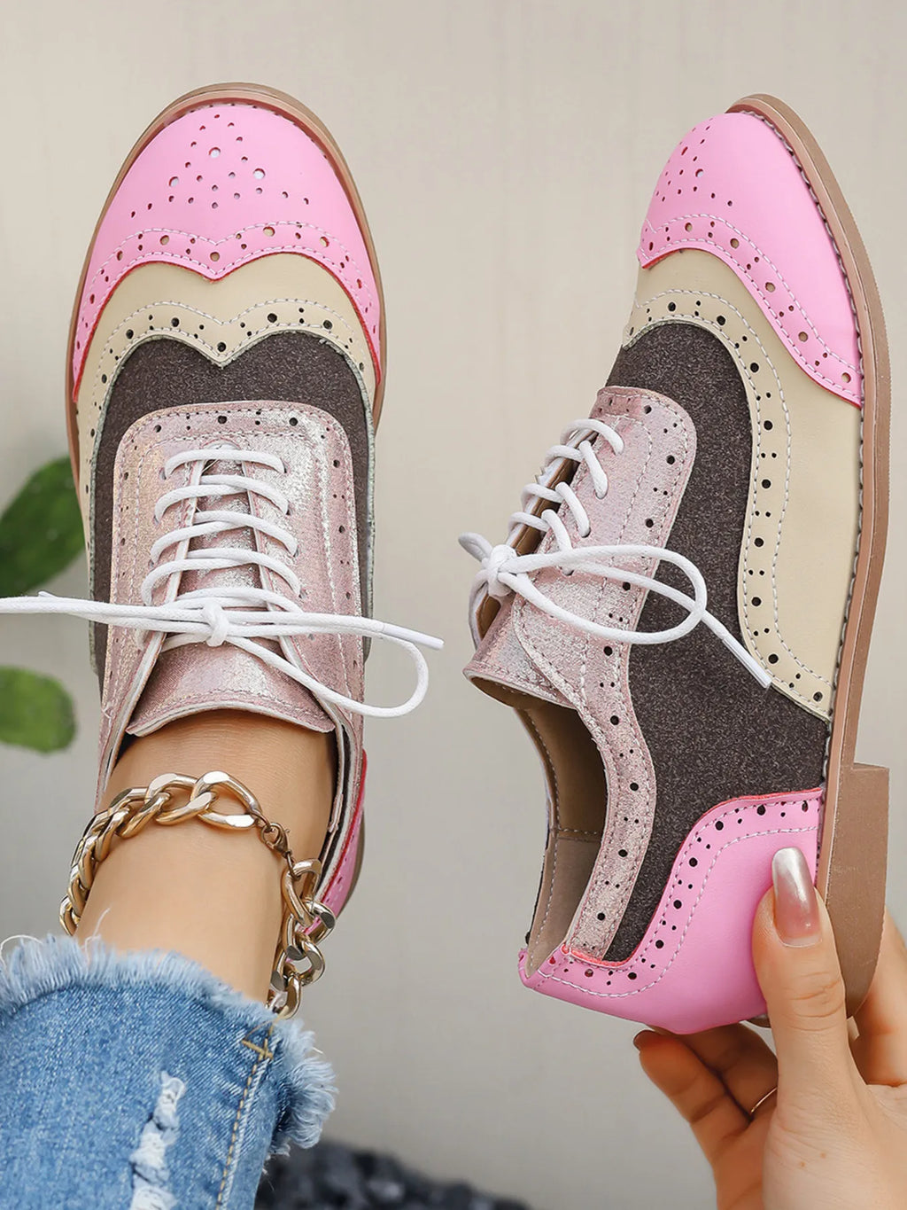 Round Toe Flats Color Block Loafers