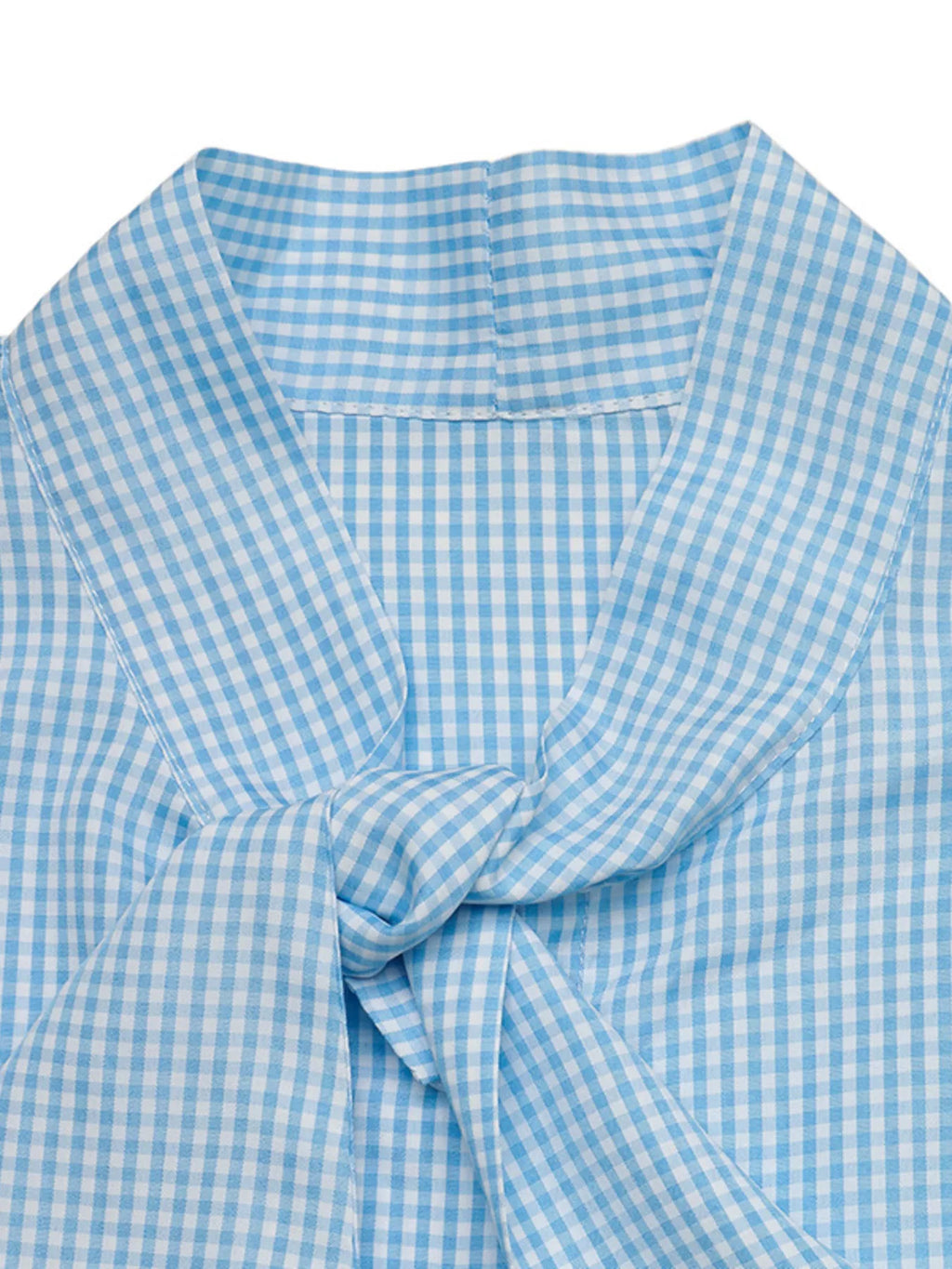 Gingham Bow-Tie Neck Long Sleeve Shirt