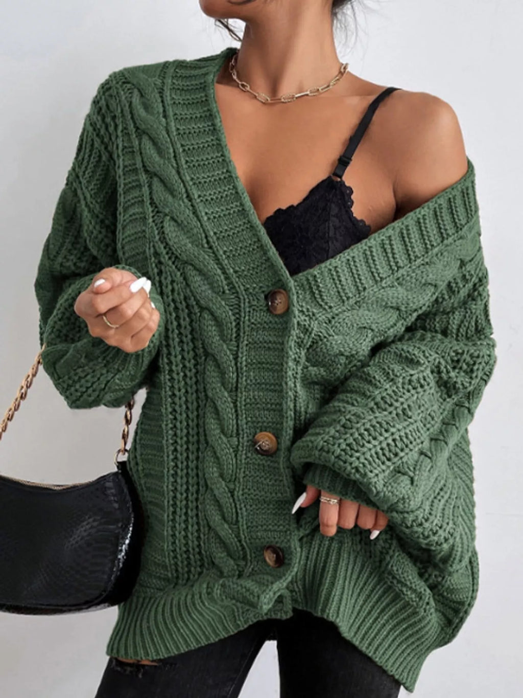 Cable Knit Button-Down Cardigan