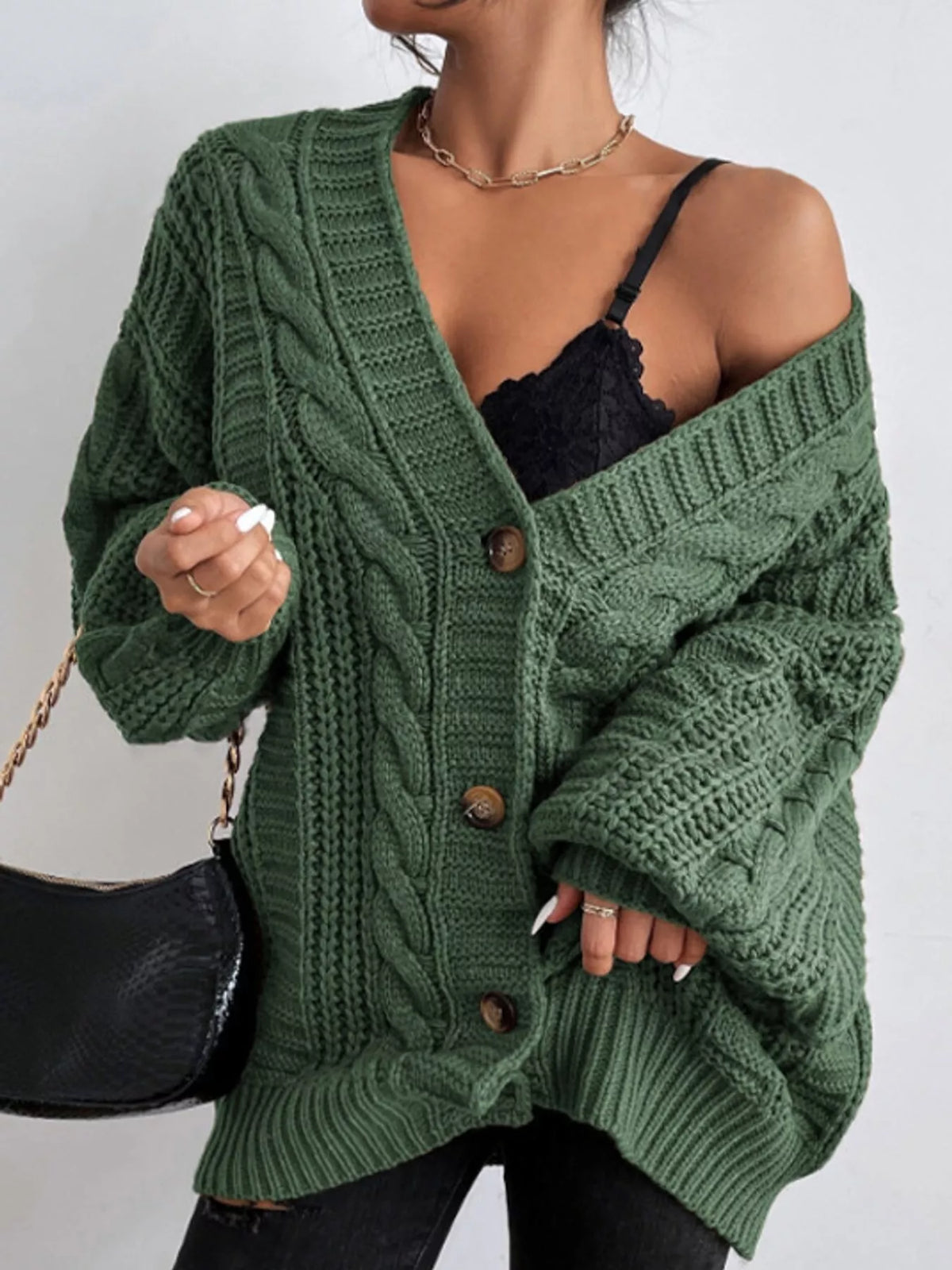 Cable Knit Button-Down Cardigan