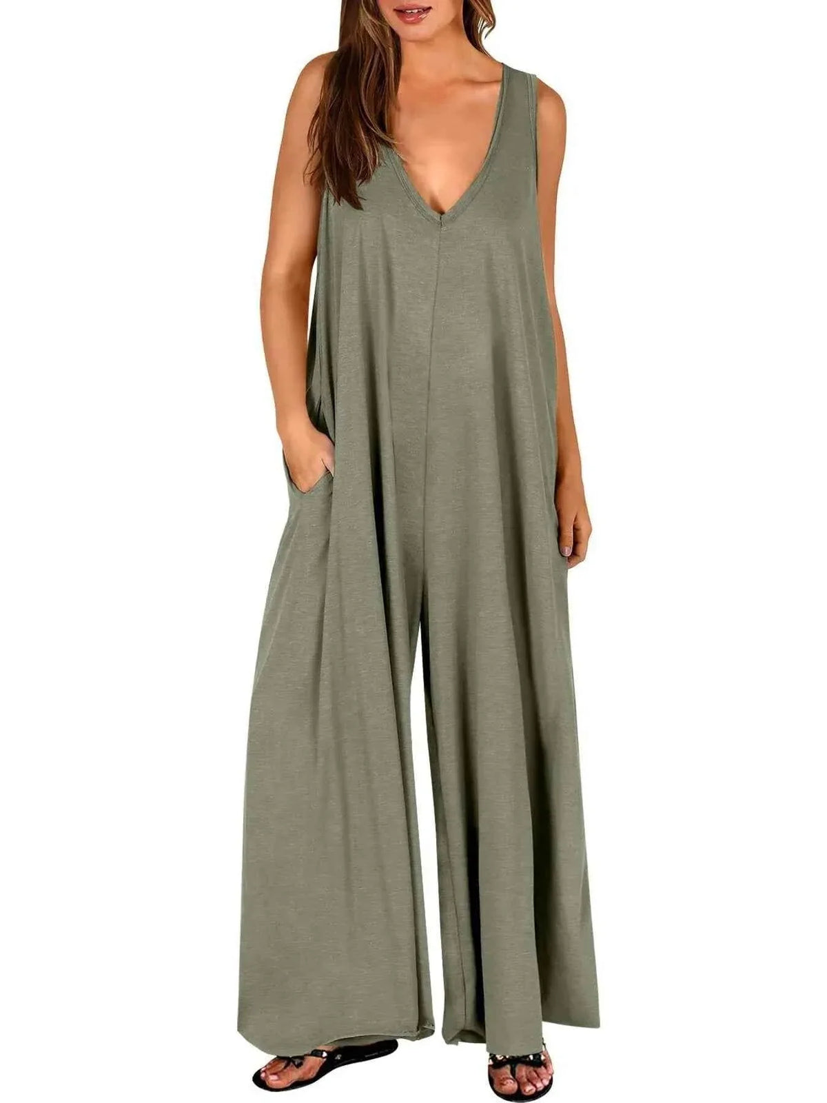 Sleeveless V-Neck Jumpsuit with Pockets