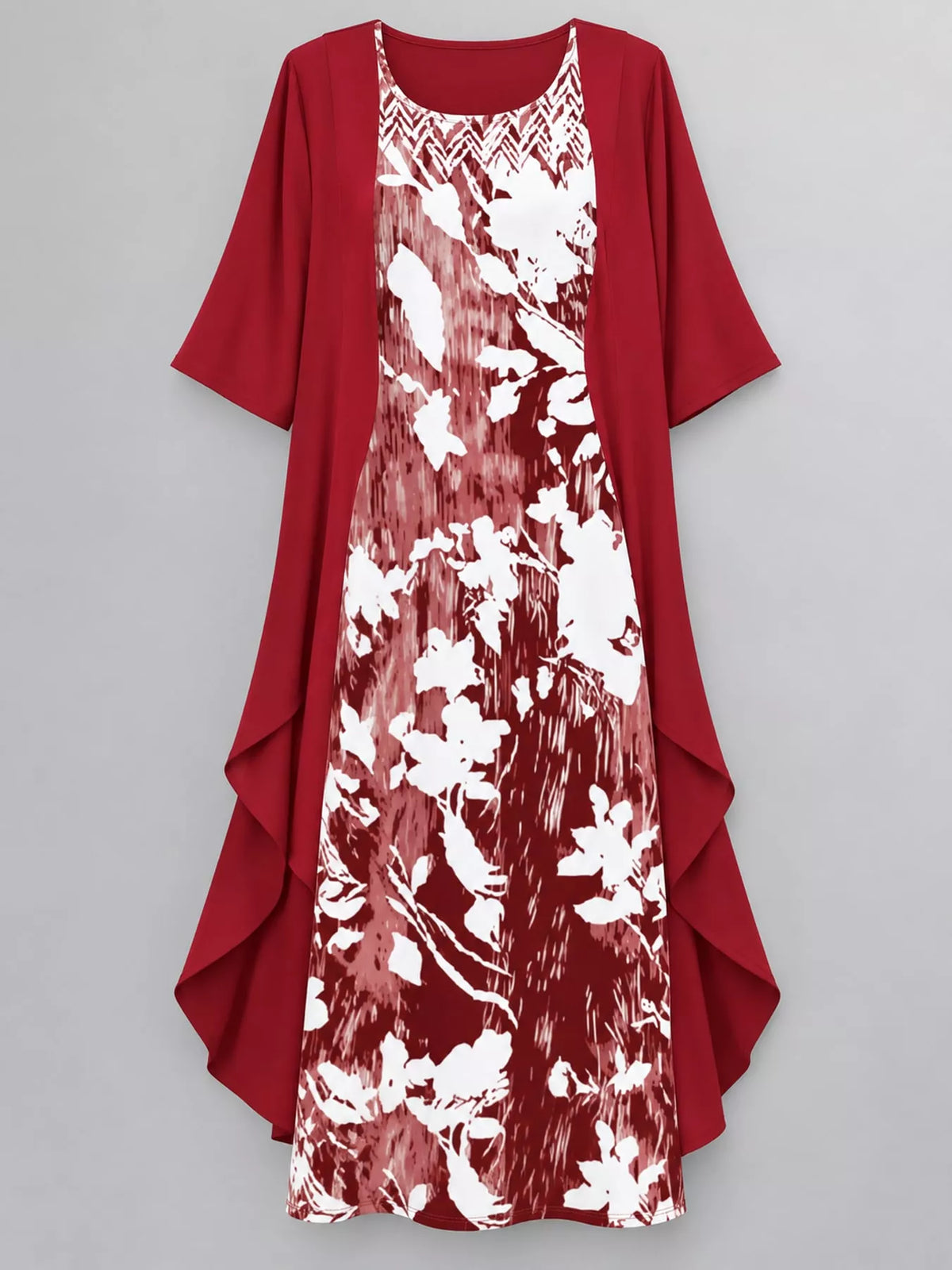 Full Size Floral Print Midi Dress and Chiffon Cardigan Set Plus Size