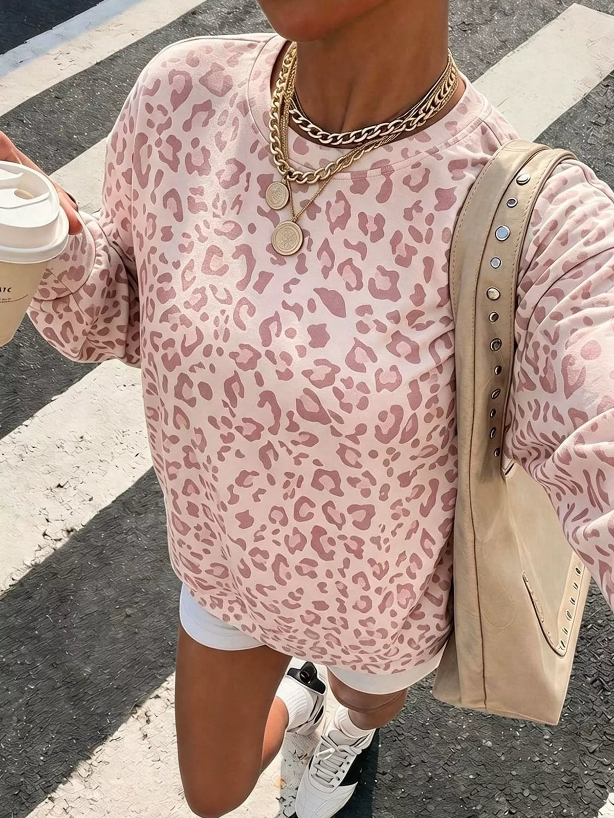 Leopard Print Crew Neck Sweatshirt