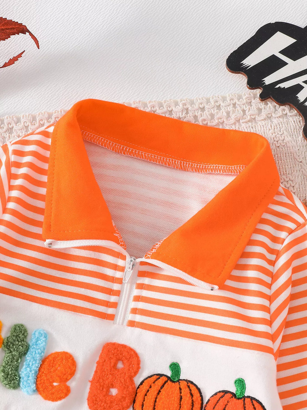 Children's Little Boo Halloween Striped Quarter-Zip Sweatshirt