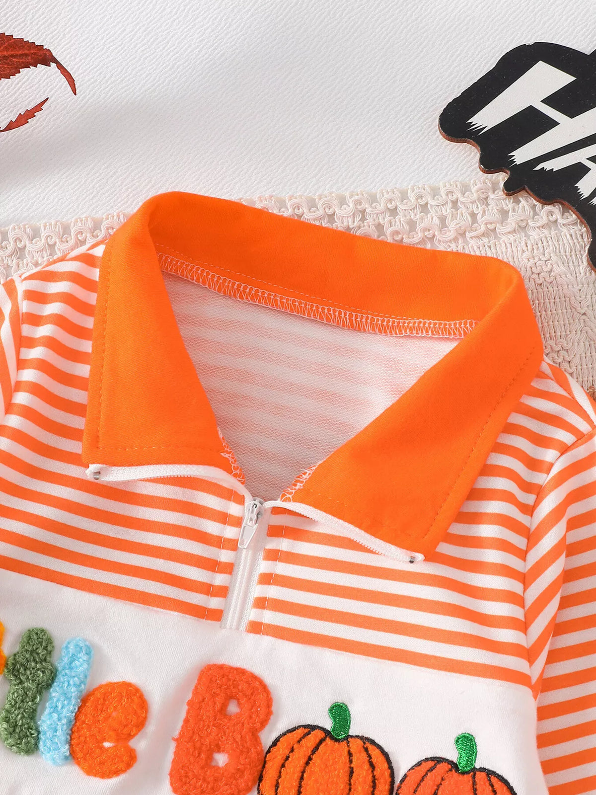 Children's Little Boo Halloween Striped Quarter-Zip Sweatshirt