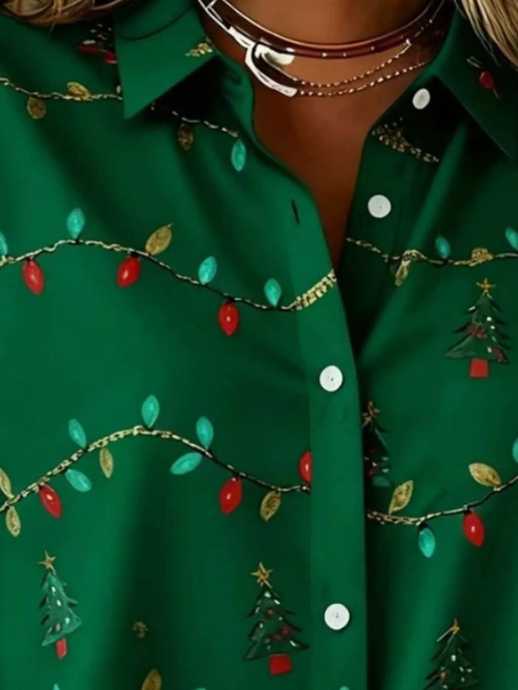 Full Size Christmas Tree Print Long Sleeve Button-Down Shirt Plus Size