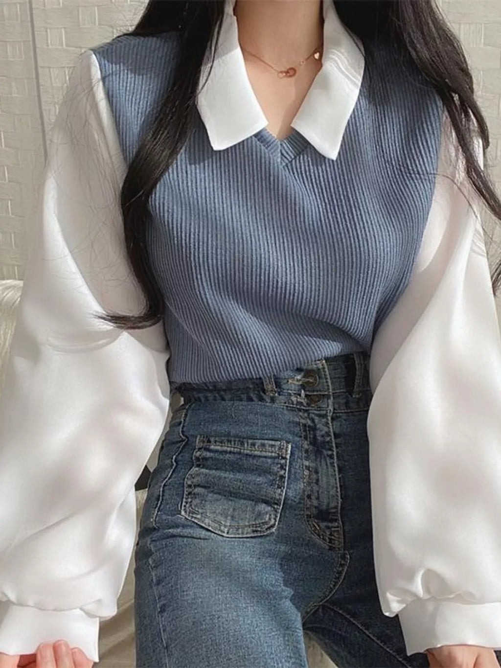 Layered Look Long Sleeve Blouse