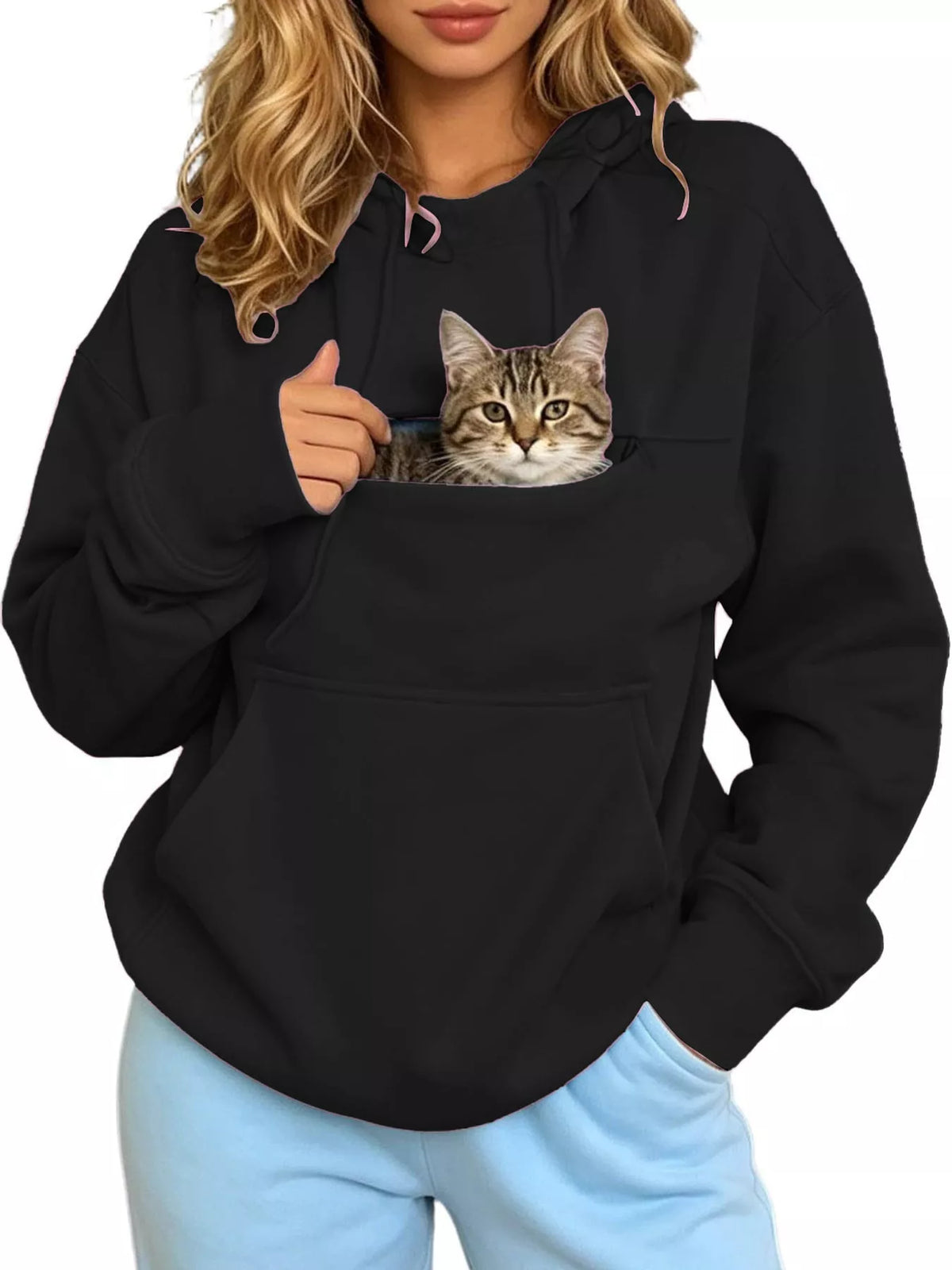 Full Size Cat Pouch Drawstring Hoodie Plus Size