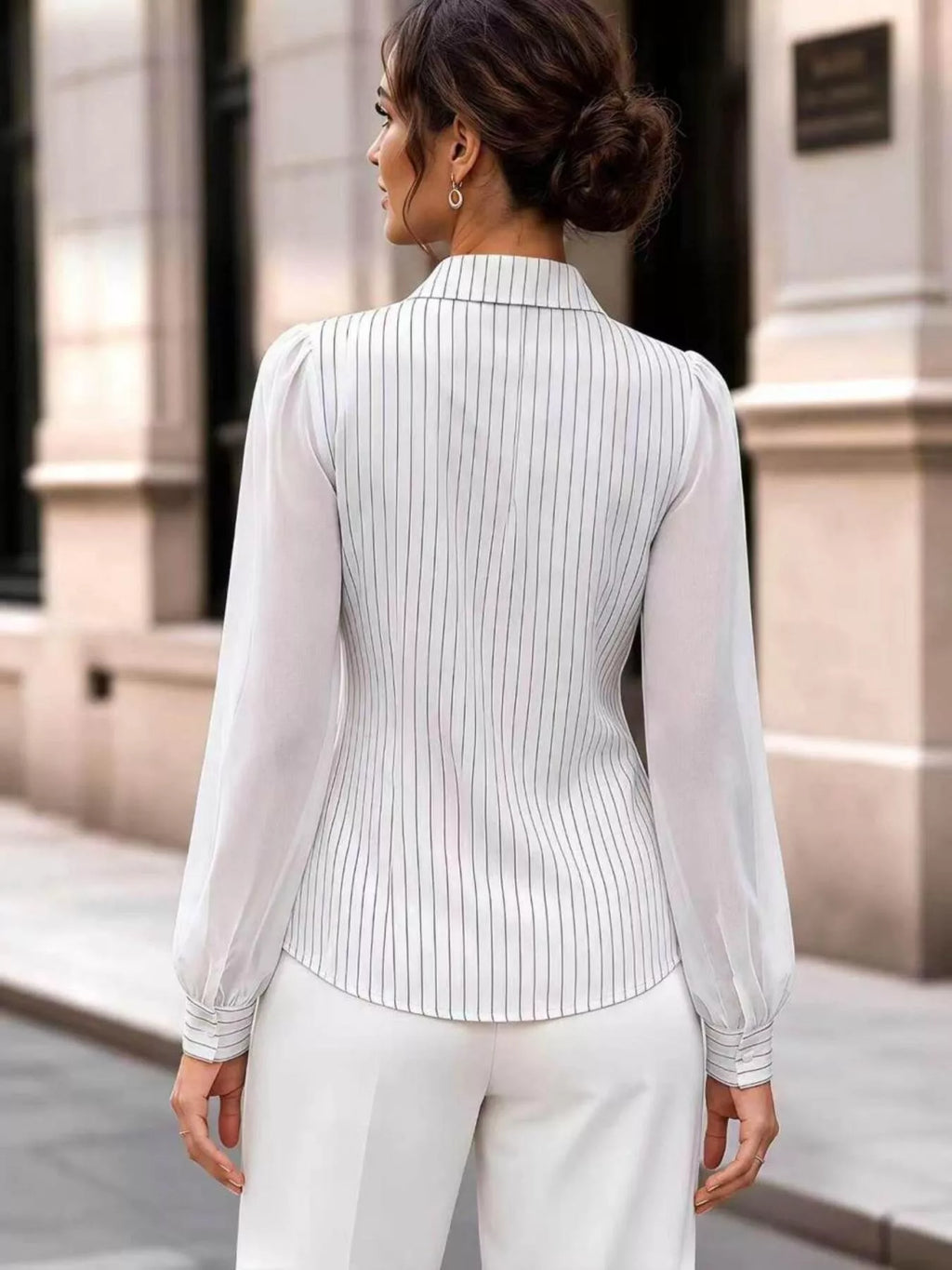 Striped Tie Waist Long Sleeve Shirt