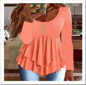 Women's Fashion Three-button Casual Long-sleeved Top