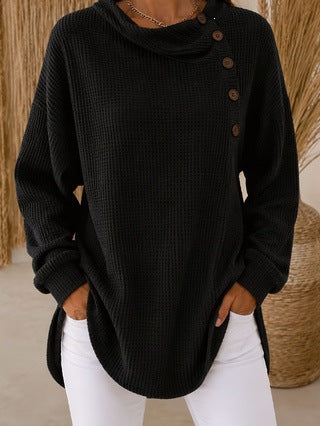 Self-developed 2026 Amazon Independent Station Solid Color Pullover Lapel Long Sleeve Button Textured Sweatshirt Top