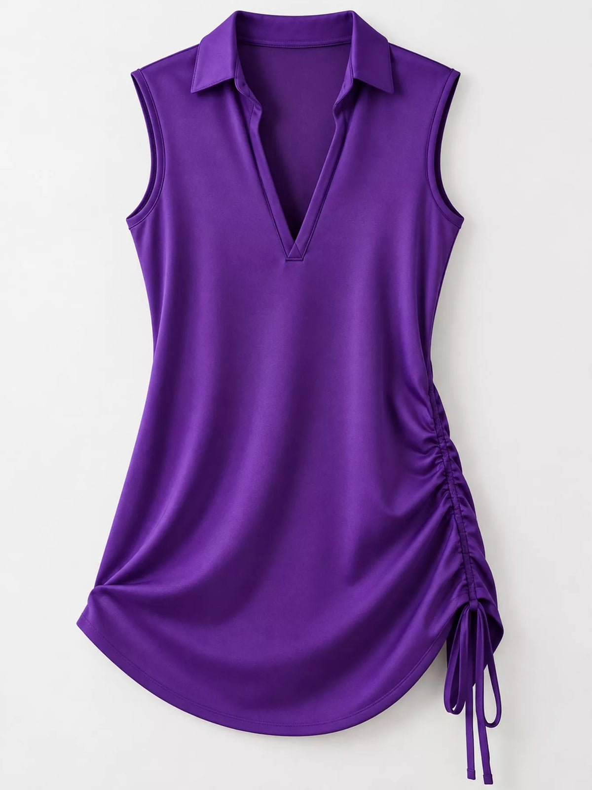 Full Size Sleeveless V-Neck Ruched Side Mini Dress Plus Size