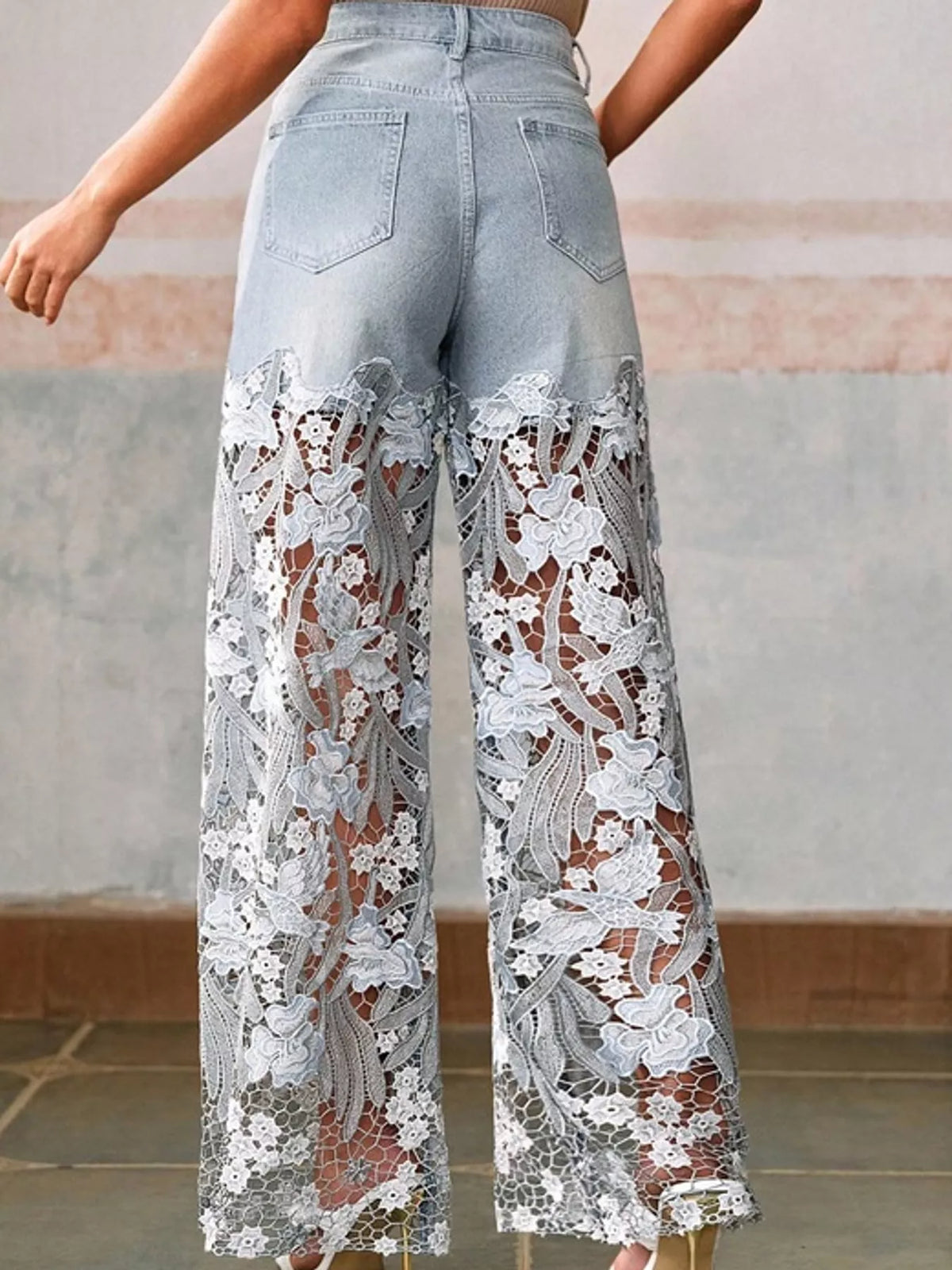Lace Wide-Leg Jeans