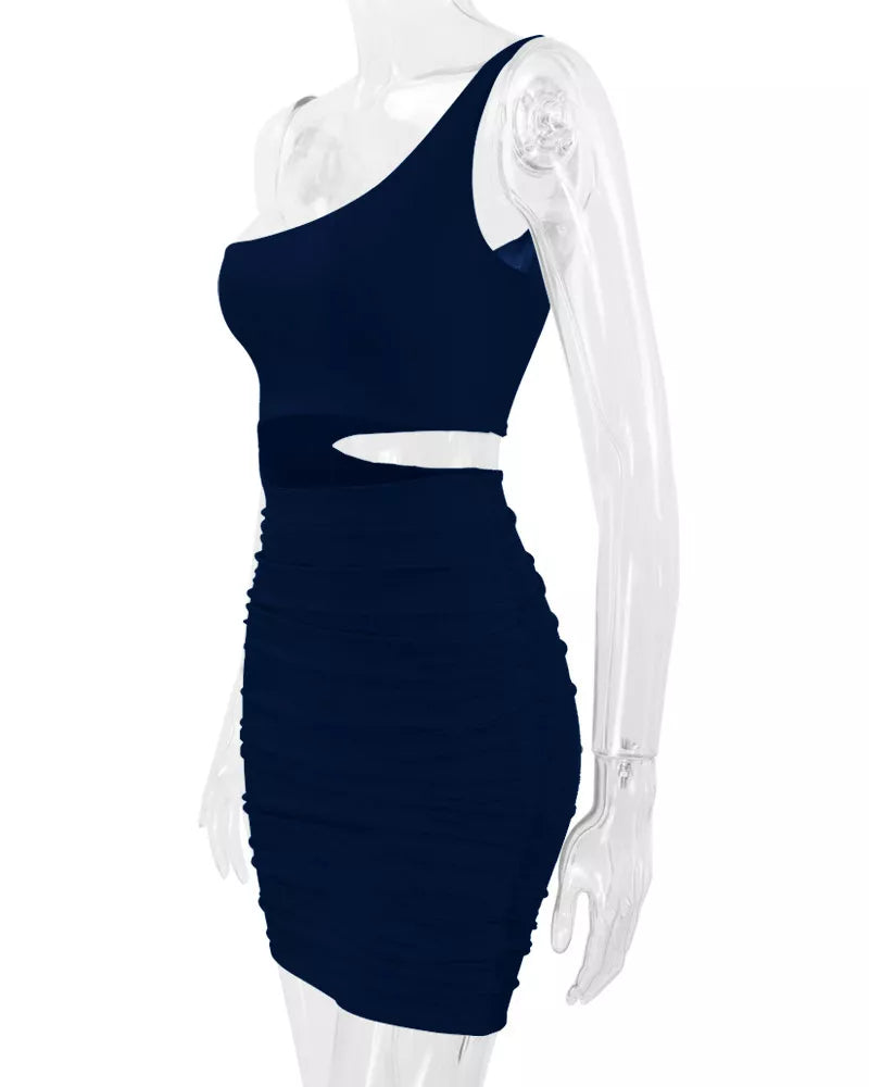 One-Shoulder Cutout Ruched Bodycon Mini Dress