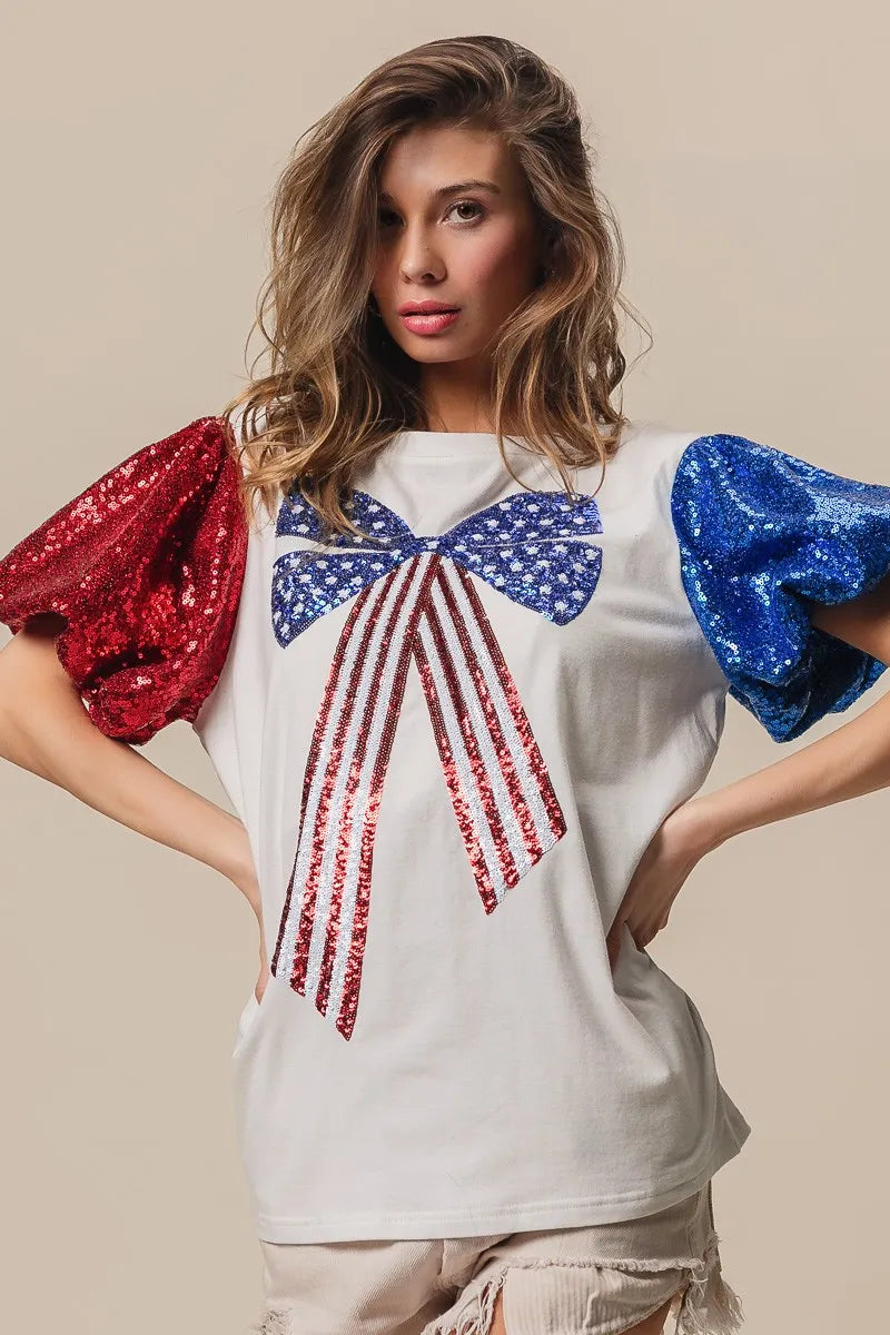 BiBi Sequin American Flag Bow Top