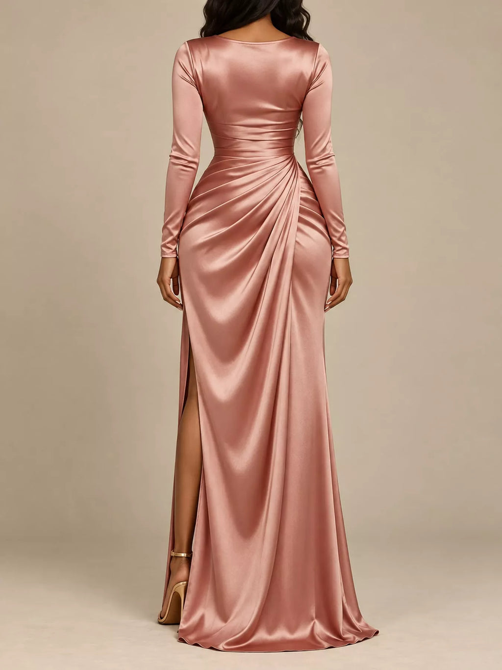 Full Size Satin Cowl Neck High Slit Evening Maxi Dress Plus Size