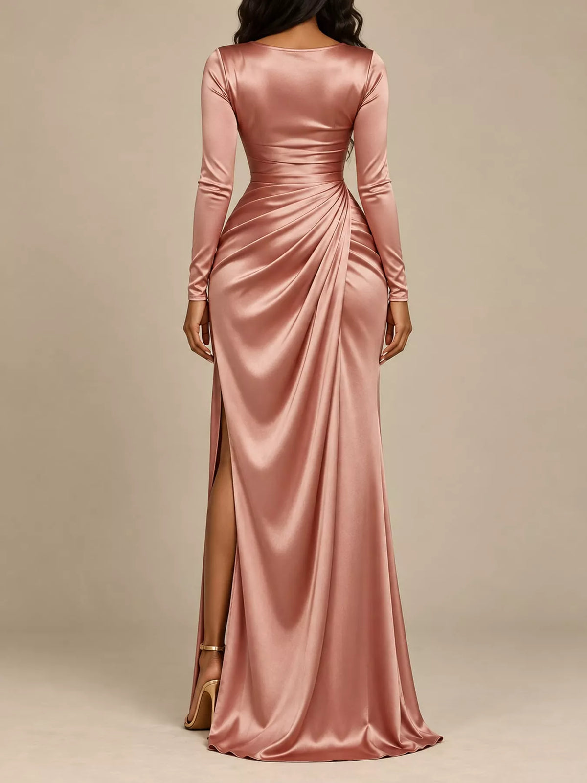 Full Size Satin Cowl Neck High Slit Evening Maxi Dress Plus Size