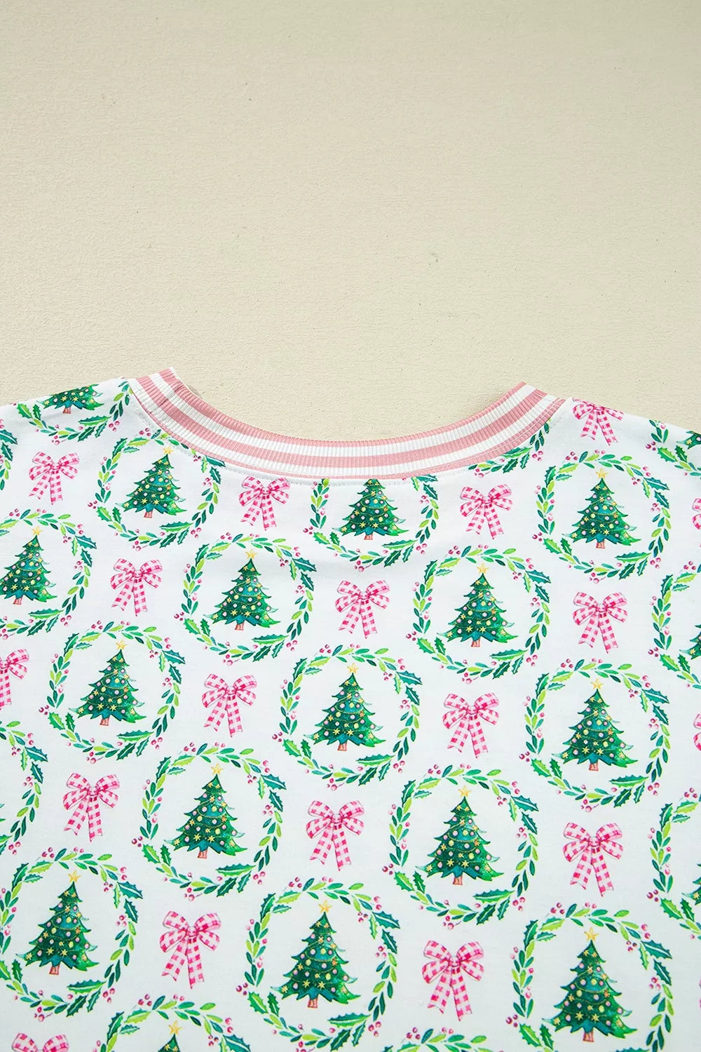 Christmas Tree Print Contrast Striped Banding 2pcs Lounge Set
