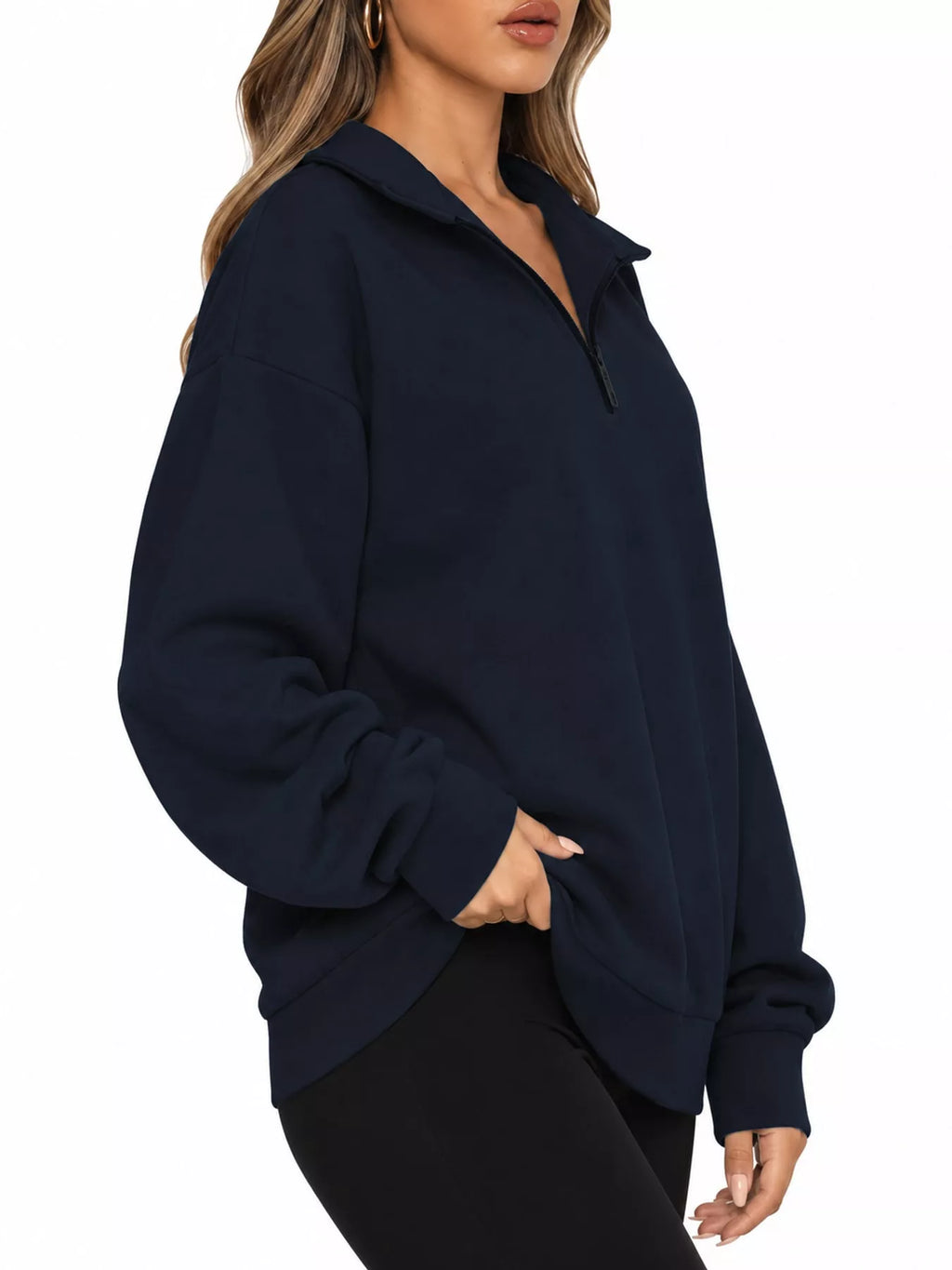 Full Size Quarter-Zip Dropped Shoulder Sweatshirt Plus Size