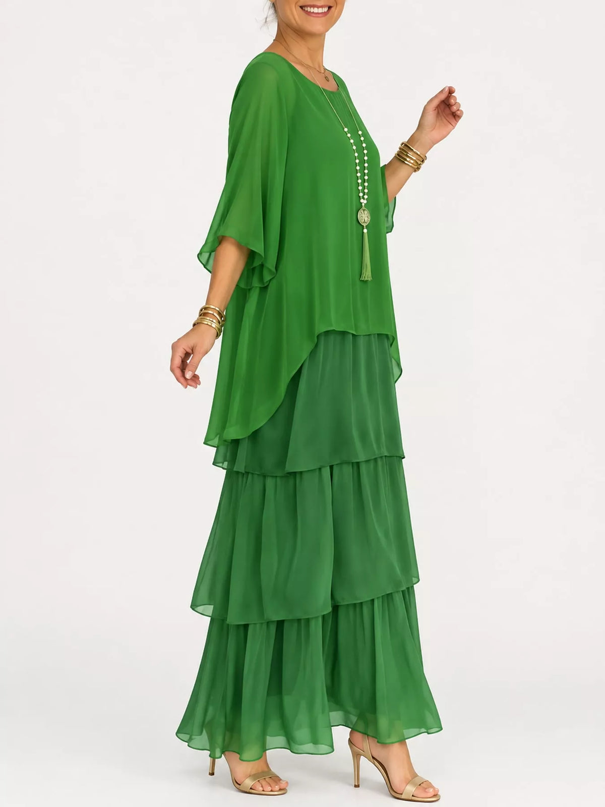 Full Size Layered Batwing Sleeve Maxi Dress Plus Size