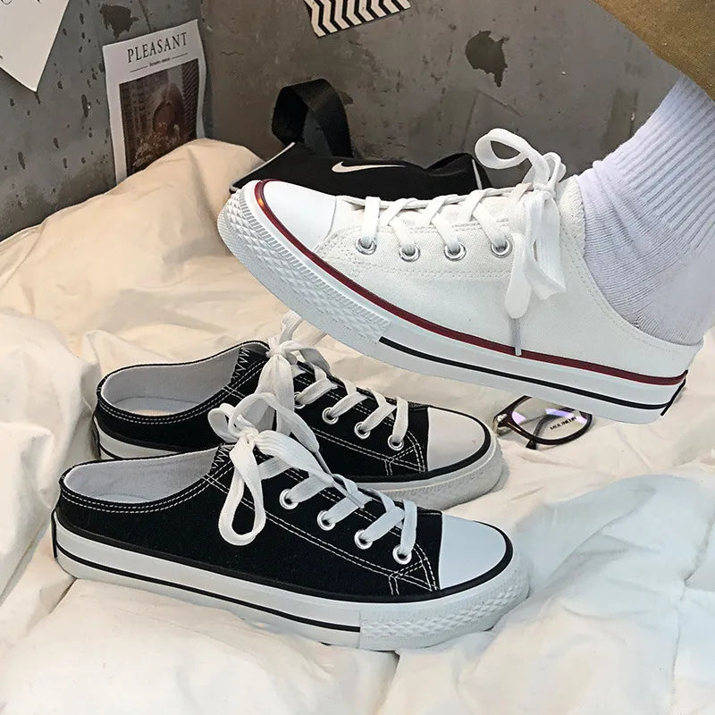 Round Toe Lace-Up Canvas Sneakers