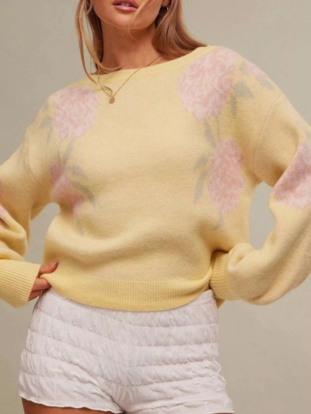 Floral Pattern Dropped Shoulder Sweater