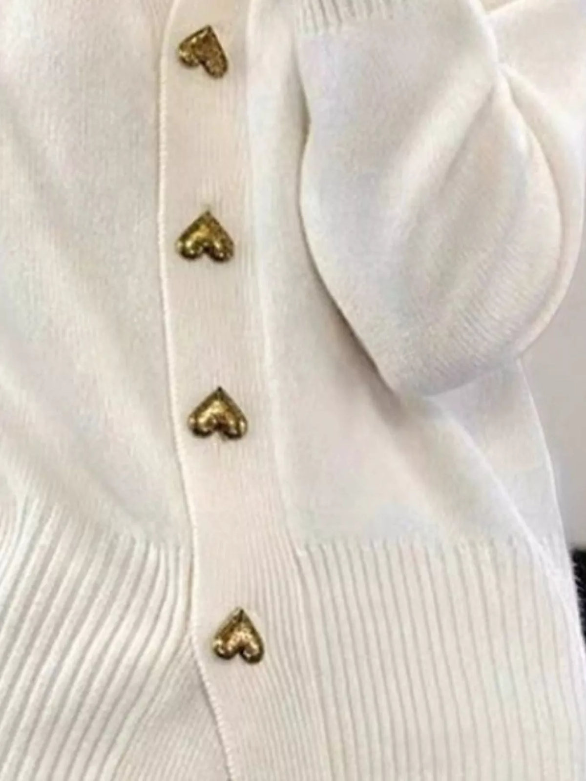 Full Size V-Neck Cardigan with Gold Heart-Shaped Buttons Plus Size