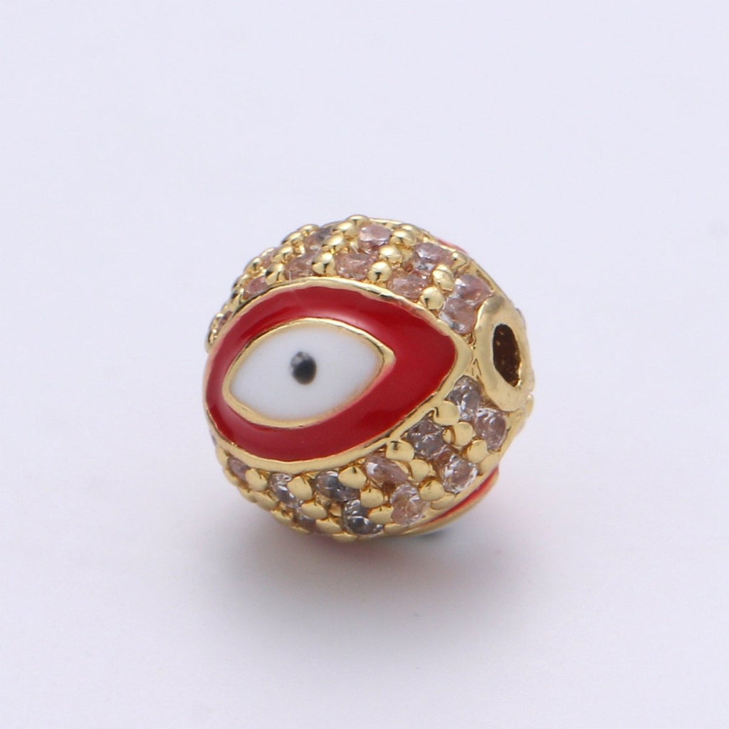 8mm Evil Eye Beads - Round Circle Bead Spacer - Religious Amulet Prayer Beads - Gold Evil Eye Bracelet Beads - Micro Pave Small Hole Beads B-287 B-288 B-289 B-291 B-292