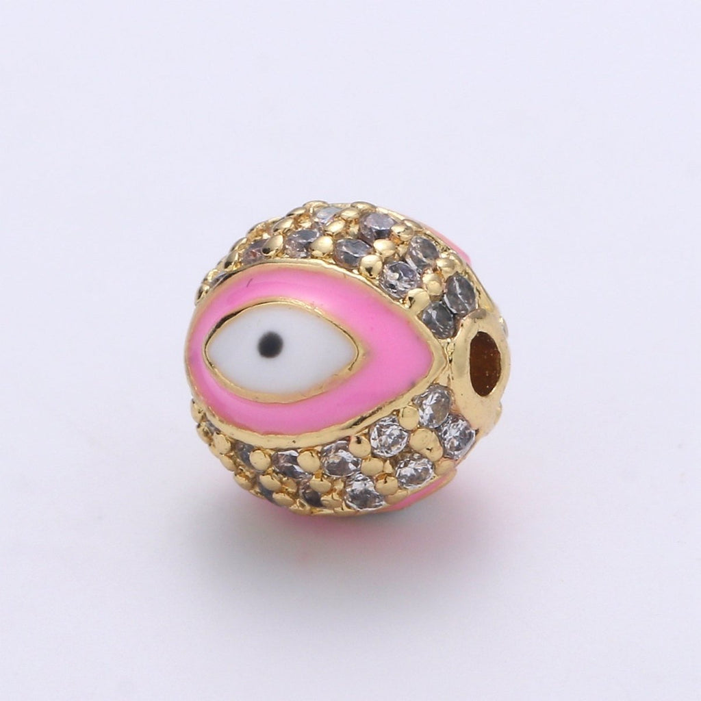 8mm Evil Eye Beads - Round Circle Bead Spacer - Religious Amulet Prayer Beads - Gold Evil Eye Bracelet Beads - Micro Pave Small Hole Beads B-287 B-288 B-289 B-291 B-292