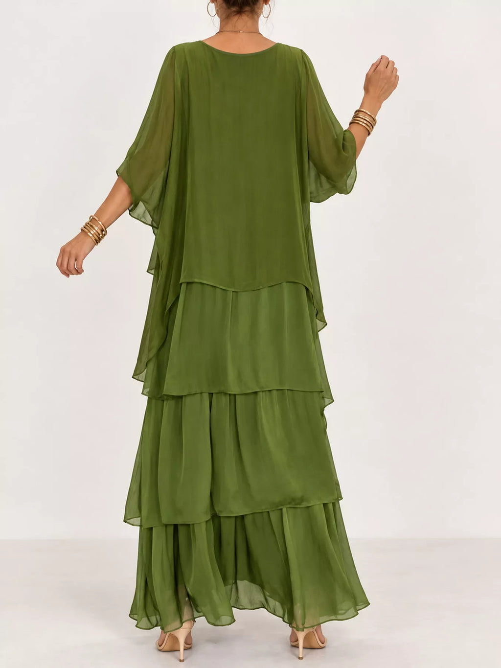 Full Size Layered Batwing Sleeve Maxi Dress Plus Size